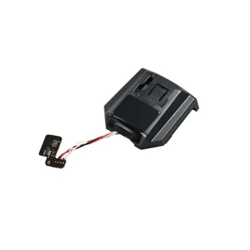 Black plastic electronic module with connector wires