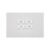 Four white U-shaped plastic cable clips