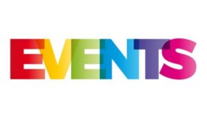 Colorful gradient EVENTS text on white
